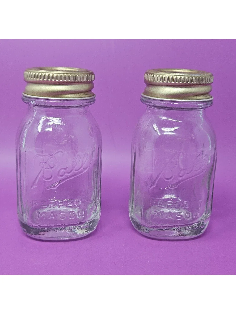 Vintage Ball Perfect Mason Jar Salt and Pepper Shakers Glass Set Made In USA